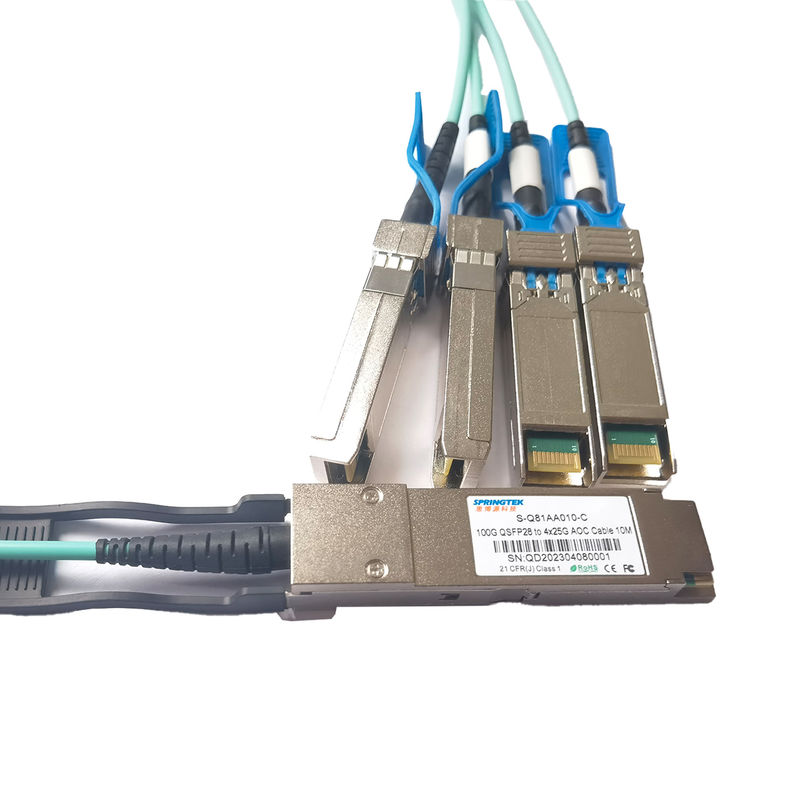 100G QSFP28 से 4x25G SFP28 ब्रेकआउट एक्टिव ऑप्टिकल केबल 10m 20m 100Gbase ट्रांससीवर AOC केबल