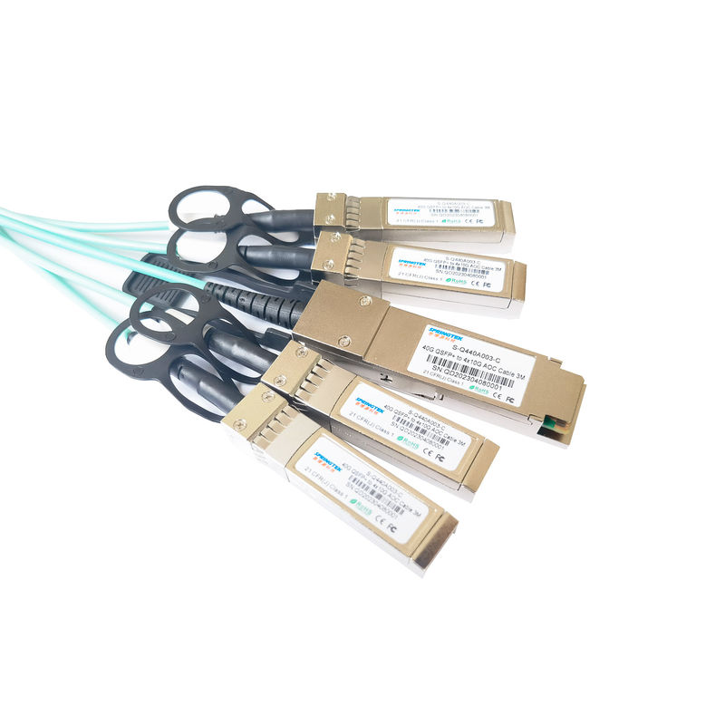 ईथरनेट और फाइबर चैनल के लिए 3M 40G QSFP+ से 4X10g SFP+ AOC एक्टिव ऑप्टिकल केबल MMF