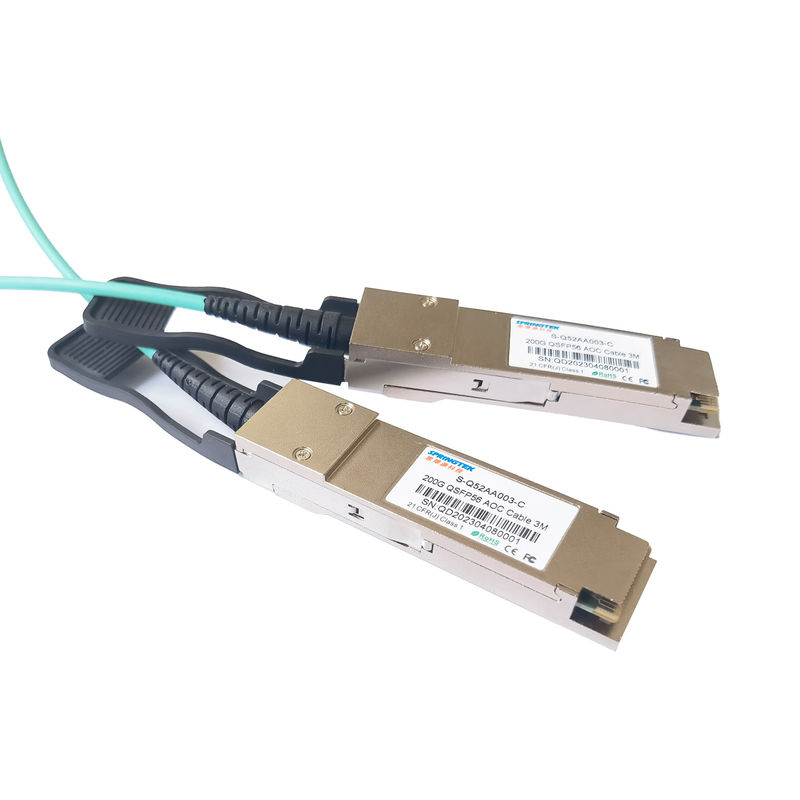 डेटा सेंटर उपकरण के लिए 200G QSFP56 से QSFP56 सक्रिय ऑप्टिकल केबल AOC OM3 ऑप्टिक फाइबर पैच कॉर्ड का उपयोग