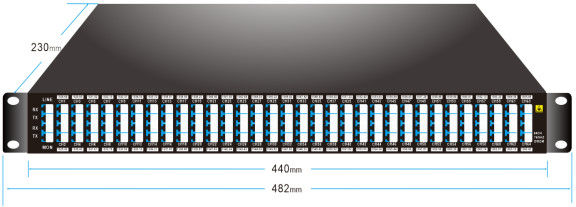 75GHz 64CH 1528.68nm-1566.42nm DWDM MUX DEMUX मॉनिटर पोर्ट LC/UPC 1U रैक के साथ